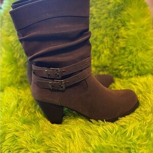 Brown Slouchy Buckle Boots